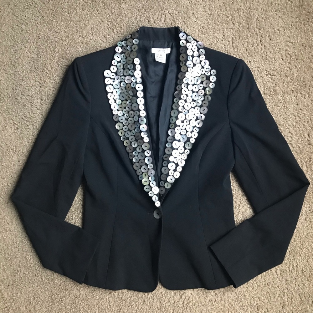 Cache Black Abalone Shell Button Collar Blazer - image 3
